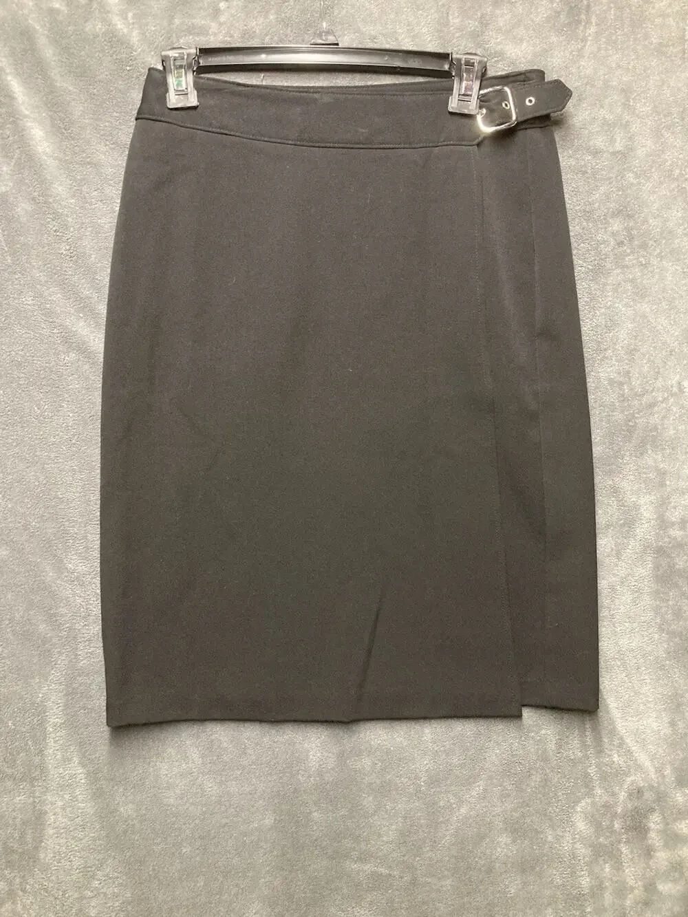 Y2K Briggs New York Wrap Skirt Black Buckle Twill Knee Length Dark Academia Sz 8
